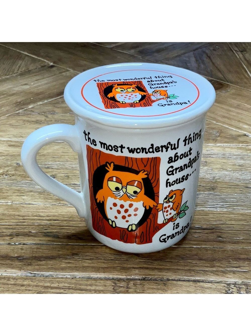 Vintage Grandpa mug with cover - Owls artwork with the cutest retro vibes - nice